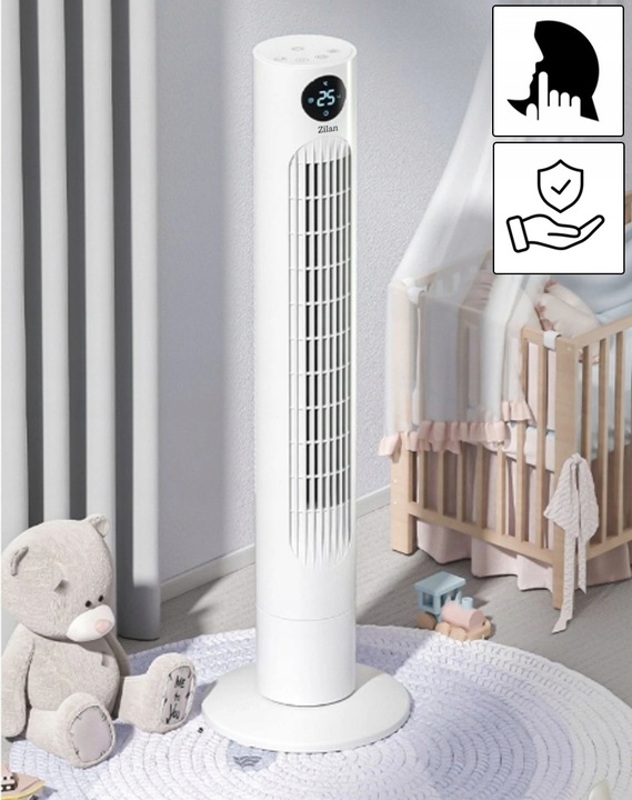 WENTYLATOR KOLUMNOWY XL 60W BIAŁY CICHY PANEL LED PILOT OSCYLACJA TERMOMETR