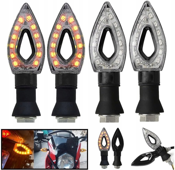 4 KIERUNKOWSKAZY MOTOCYKLOWE LED DO SKUTERA MOTOCYKLA QUAD KIERUNKI MIGACZE