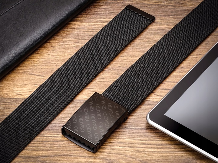 Męski Parciany Pasek Czarny Zaciskowa Klamra Metal Szeroki 125cm