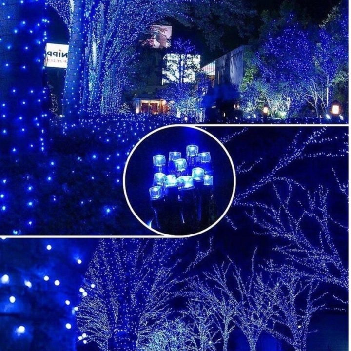 LAMPKI CHOINKOWE 300 LED STAŁE + FLASH ZEWNĘTRZNE ŚWIATEŁKA IP44 NIEBIESKIE