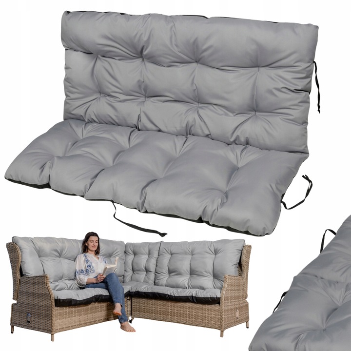 Duża PODUSZKA OGRODOWA na meble poduszka NA HUŚTAWKĘ ŁAWKĘ 180x60x50 szara