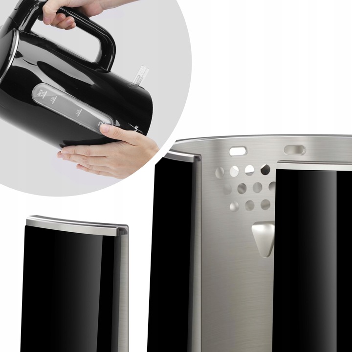 Czajnik elektryczny bezprzewodowy 2200W 1,7l czarny LED podwójne ścianki