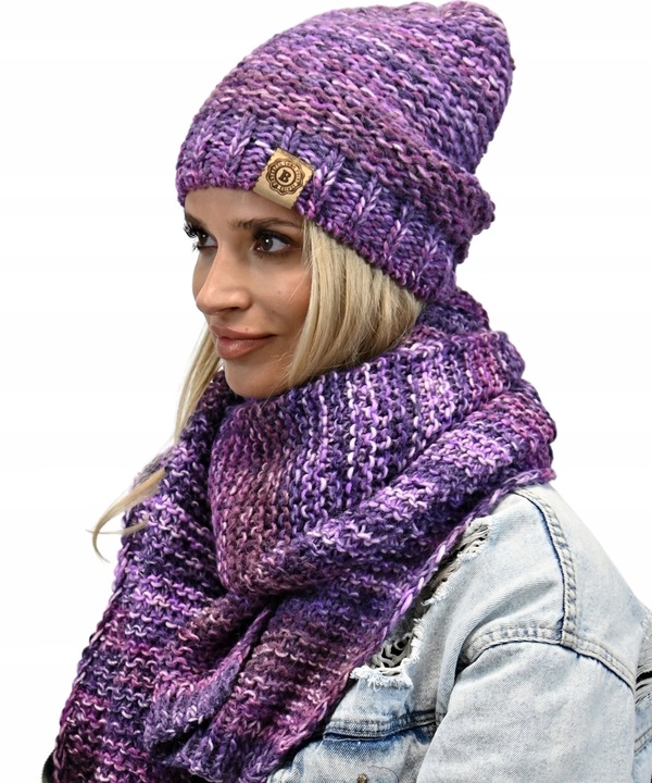 Gruby Modny Kobiecy Zestaw Zimowy Melanżowy Wz2