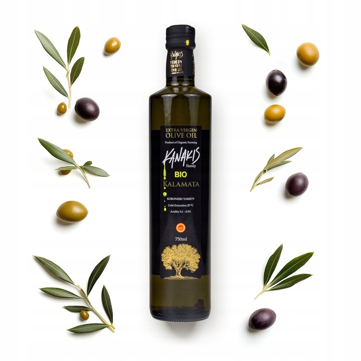 Grecka Oliwa z Oliwek BIO 750ml Extra Virgin z Kalamaty Ekologiczna Kanakis
