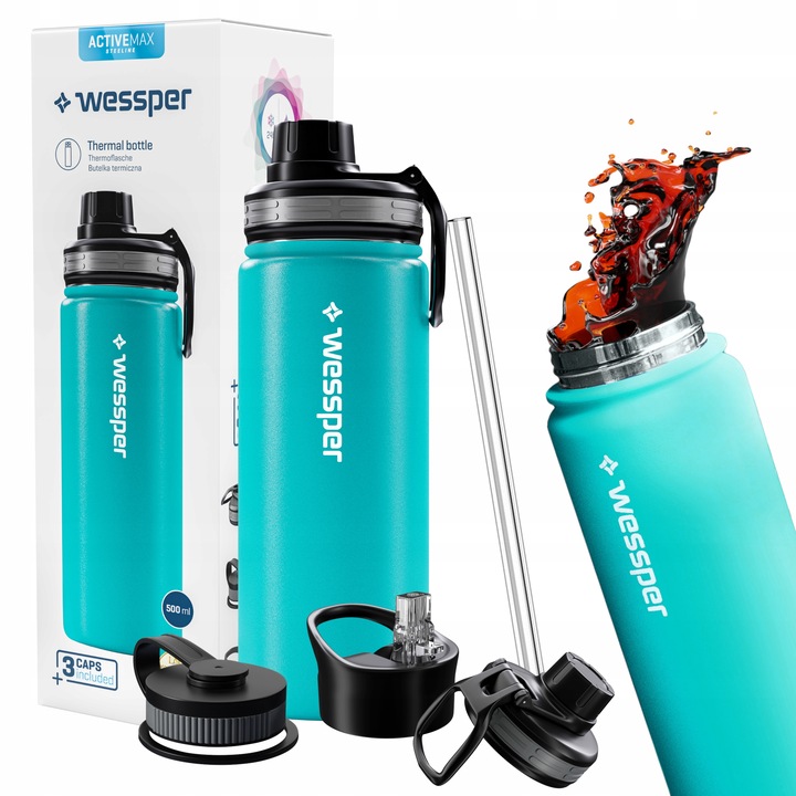 Butelka Termiczna Wessper Kubek Termiczny ze Słomką Stal Nierdzewna 500ml