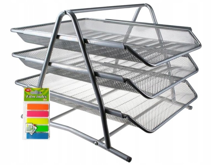 Organizer z szufladami półka na dokumenty metal Net 3A srebrna plus gratis