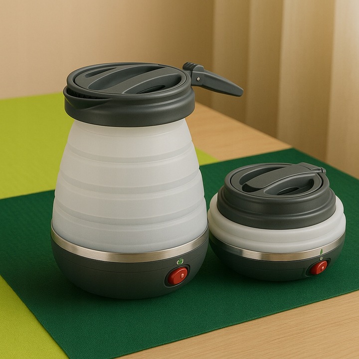 Czajnik Turystyczny Składany Silikonowy Szary AGD Drobne Do Kuchni 0,6L