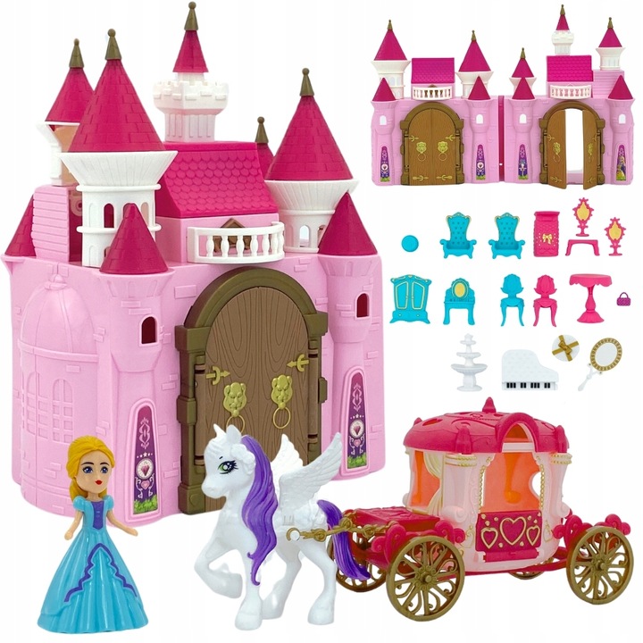 PRZENOŚNY DOMEK DLA LALEK PAŁAC ZAMEK DUŻY AKCESORIA KSIĘŻNICZKA WOOPIE