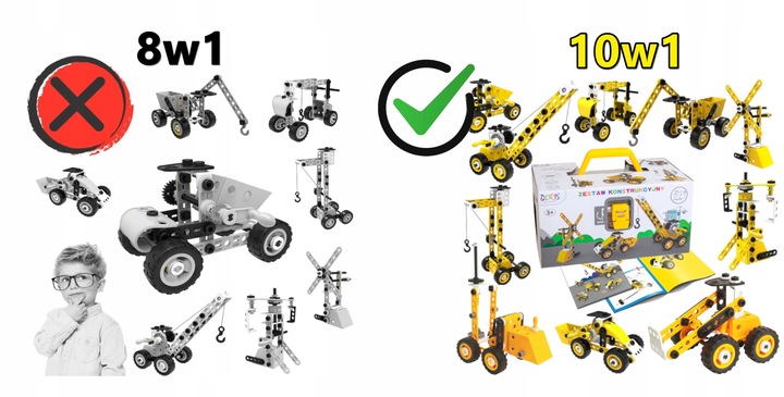 KLOCKI 10w1 KONSTRUKCYJNE EDUKACYJNE POJAZDY BUDOWLANE ZESTAW 112 elementów