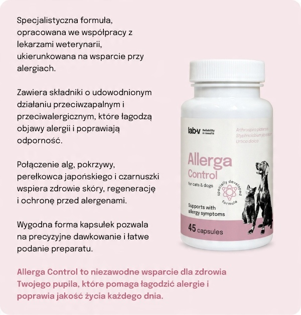 Allerga Control Wsparcie przy objawach alergii dla psów i kotów 45 kapsułek