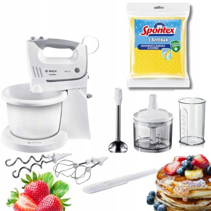 BOSCH MIKSER z misą MFQ36490 SIEKACZ BLENDER 450W MOCNY+ ŚCIERECZKI SPONTEX