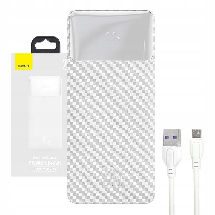 BASEUS POWERBANK 30000MAH 2X USB USB-C 20W WYŚWIETLACZ LCD QC PD 5V 3A