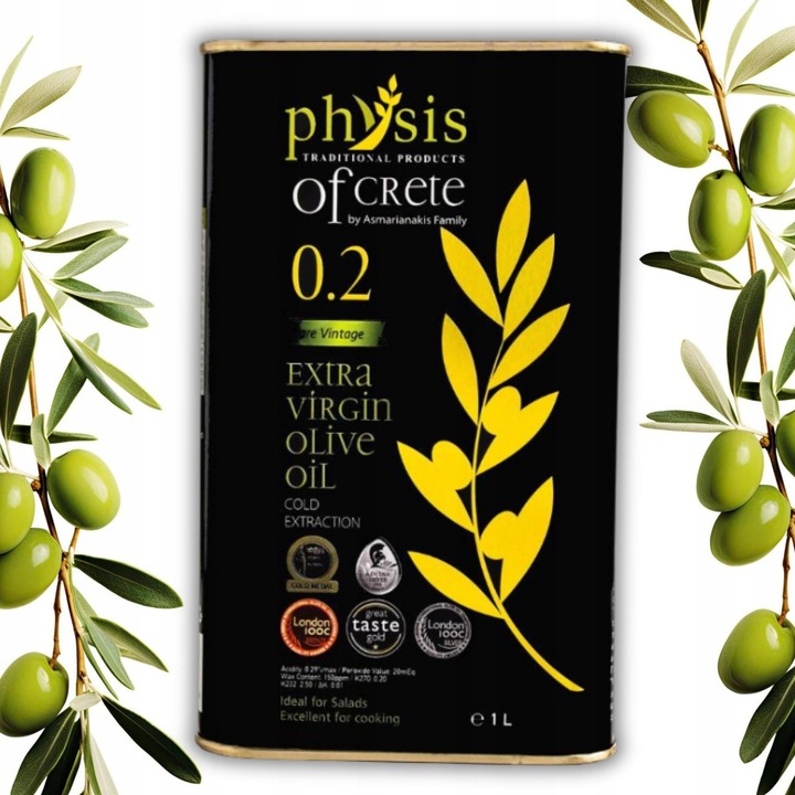 Oliwa z Oliwek Extra Virgin 1L Grecka Physis of Crete 0.2% Data aż do 07/27
