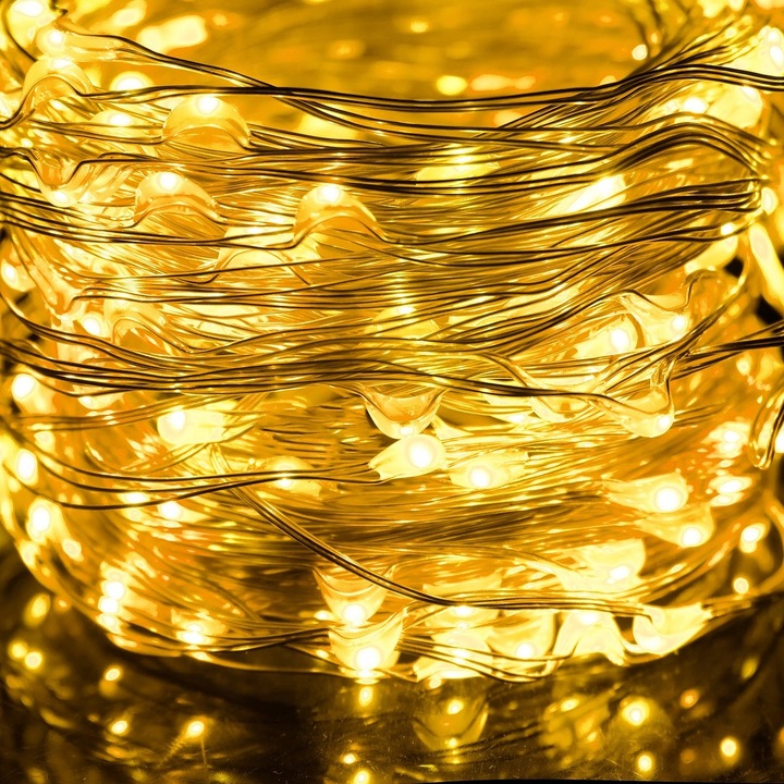 LAMPKI DRUCIKI 100 LED 13m ZEW/WEW MIKRO NA PRĄD 8 FUNKCJI CIEPŁE ZASILACZ
