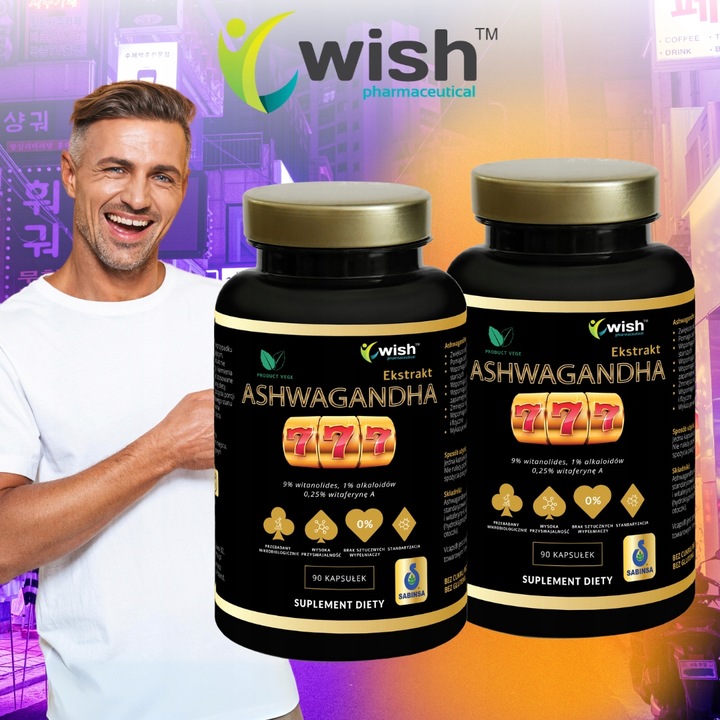 MOCNA ASHWAGANDHA 777 9% WITANOLIDÓW Żeń-Szeń Adaptogen Stres Pamięć 180 ka