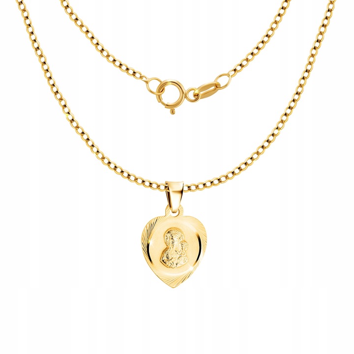 ZŁOTY ŁAŃCUSZEK Z MEDALIKIEM SREBRO 925/585 NA KOMUNIĘ CHRZEST GRAWER