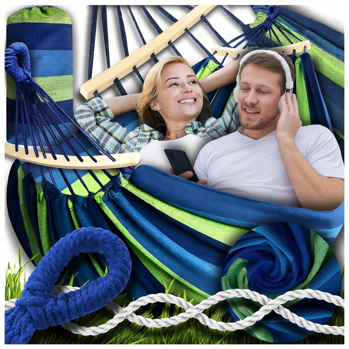 HAMAK OGRODOWY DWUOSOBOWY XXL 260x150 2 Osobowy Turystyczny Z DRĄŻKIEM DUŻY