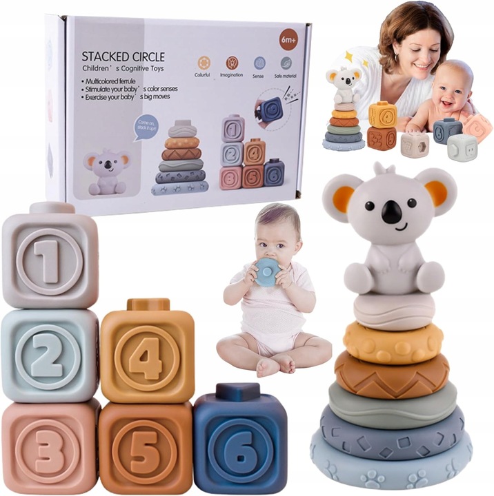 Klocki Sensoryczne Miękkie Gumowe Kreatywne Gryzaki Zestaw Wieża dla Dzieci