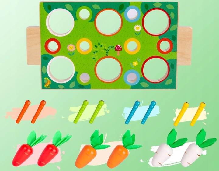 MONTESSORI SORTER KLOCKÓW ZŁAP ROBACZKA AUTO UKŁADANKA MARCHEWKI I ROBACZKI