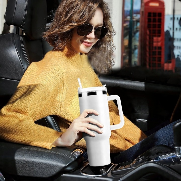 DUŻY KUBEK TERMICZNY Z UCHWYTEM I SŁOMKĄ TERMOS DUŻY 1200ML BIAŁY