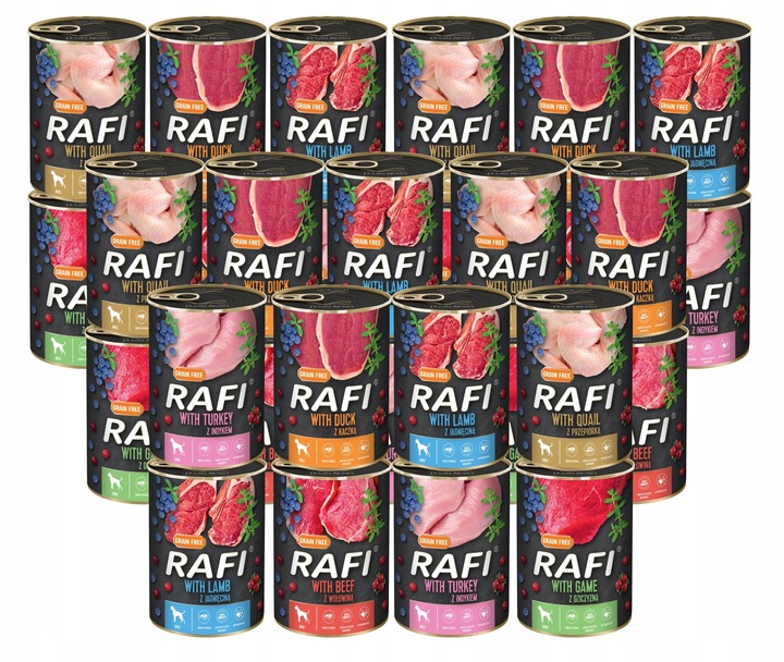 Karma mokra dla psa Dolina Noteci RAFI PREMIUM mix wszystkie smaki 24x800g
