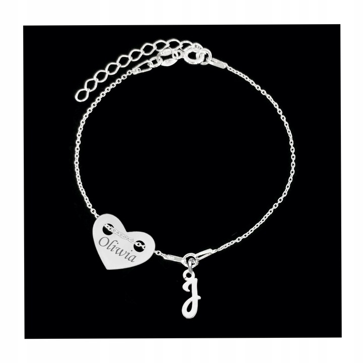 Srebrna Bransoletka dla Dziewczynki Literka Imię GRAWER 925 Serduszko