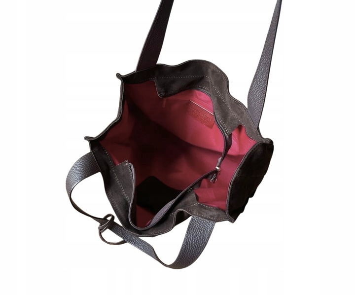 Czekoladowa zamszowa torebka shopper brązowa ZAMSZ NATURALNY Vera Pelle