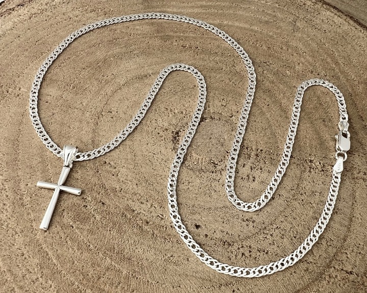 SREBRNY ŁAŃCUSZEK MĘSKI ROMBO I KRZYŻYK 030/60 ZESTAW IDEALNY NA PREZENT