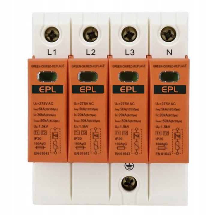 OGRANICZNIK OCHRONNIK PRZEPIĘĆ 3-FAZ 5kA AC B+C T1 T2 4P