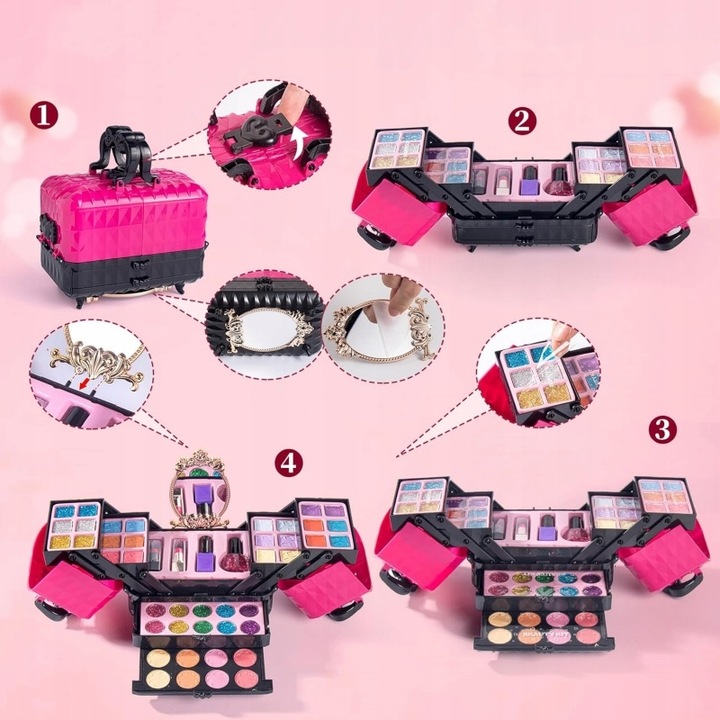 53PCS ZESTAW KUFEREK KOSMETYKÓW DO MAKIJAŻU I PAZNOKCI DLA DZIECI PREZENT