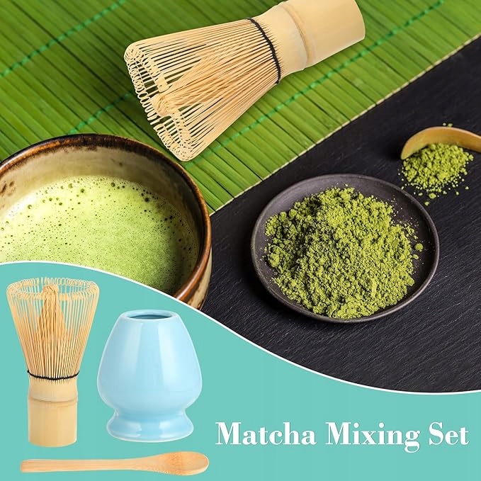 Matcha Box 4-częściowy zestaw do matchy Miotełka 2x Łyżeczka Podstawka