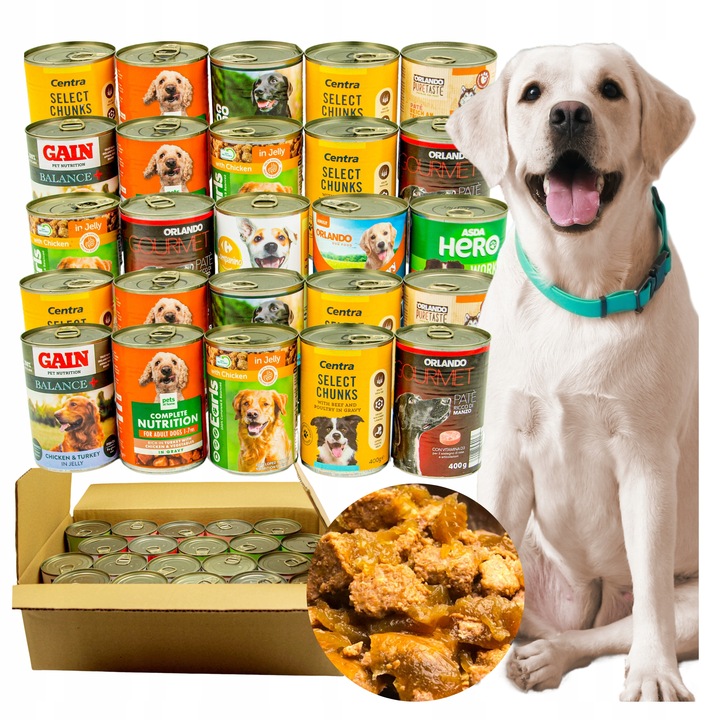 Karma mokra dla psa Puszka Pakiet Mieszany Kawałki Mix smaków 20 szt x 400g