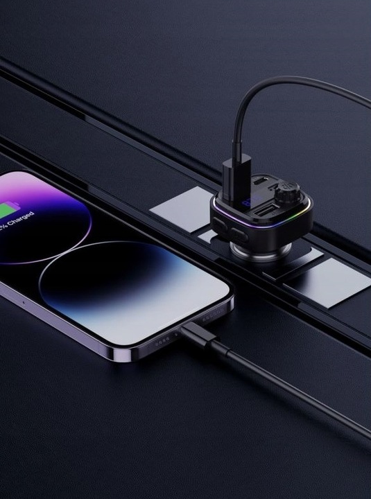 TRANSMITER SAMOCHODOWY FM BLUETOOTH LED USB i USB-C QC 3.1A RECCI