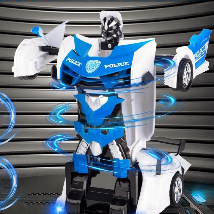AUTO ROBOT ZDALNIE STEROWANY 2w1 TRANSFORMACJA POLICJA RADIOWÓZ PILOT LED
