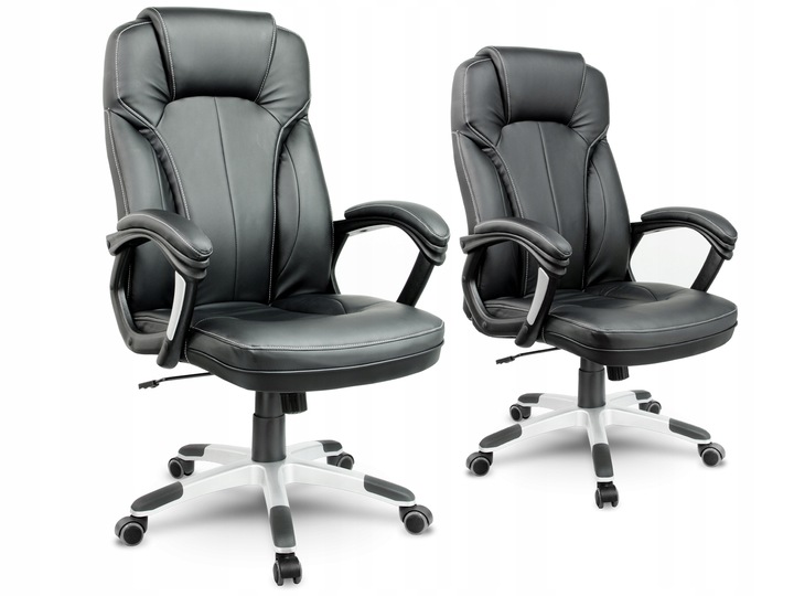 FOTEL BIUROWY STYLOWY SKÓRZANY CZARNY OBROTOWY REGULOWANY