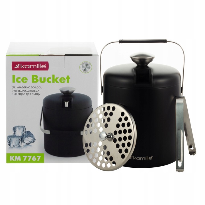 WIADERKO do LODU COOLER pojemnik TERMICZNY do chłodzenia CZARNY + szczypce