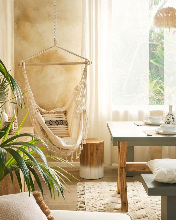 Fotel wiszący hamak boho huśtawka beżowy