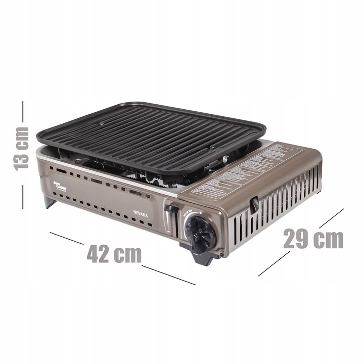 GRILL TURYSTYCZNY na KARTUSZ gazowy ALPEN CAMPING NEVADA + WALIZKA + 8x GAZ