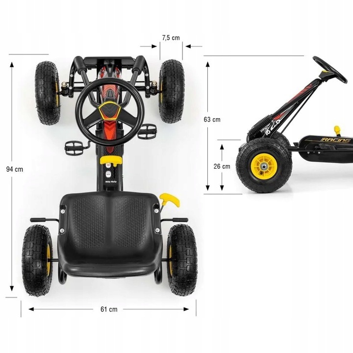 Milly Mally Gokart na pedały Thor Black Sportowy Design Wysoka Jakość