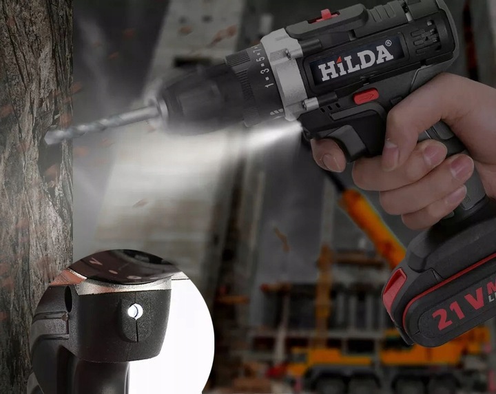 HILDA WIERTARKO WKRĘTARKA AKUMULATOROWA 800 W 21V 2X AKU UDAROWA + BITY