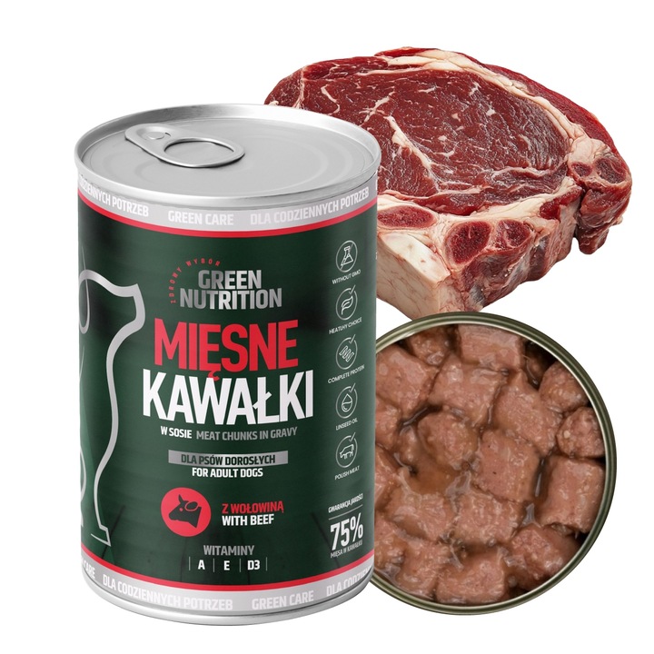 MOKRA KARMA DLA PSA GREEN NUTRITION 9,96KG KAWAŁKI MIĘSNE MIX SMAKÓW | x24