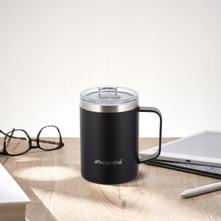 KUBEK TERMICZNY stalowy TERMOS do kawy herbaty z uchwytem KAMILLE 360ml