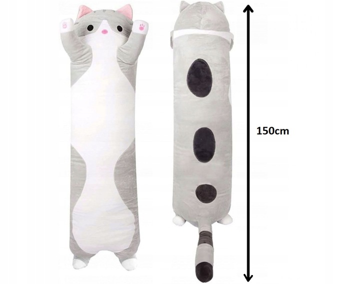 Długi Szary Kotek Kot Maskotka Miękka Poduszka Przytulanka Pluszak 150cm