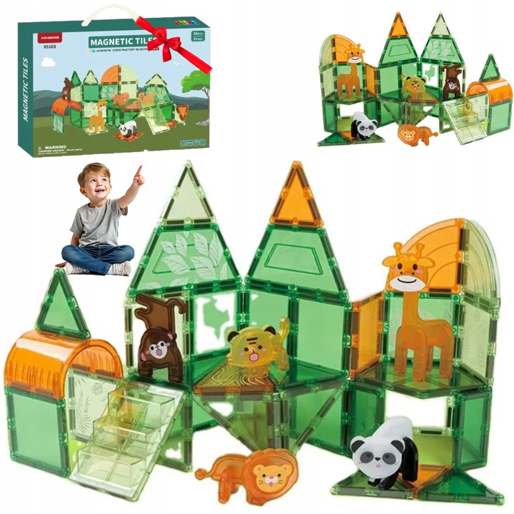 Klocki Magnetyczne Kreatywne Magnetic Tiles Konstrukcyjne Zoo 50 elementów
