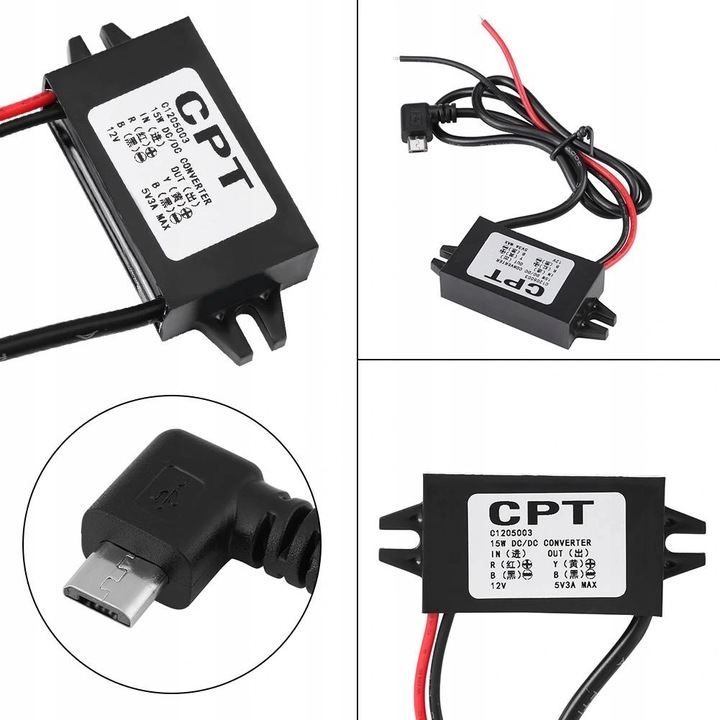 PRZETWORNICA DC - NAPIĘCIA KONWERTER 12V-5V 3A USB DC-DC STEP-DOWN
