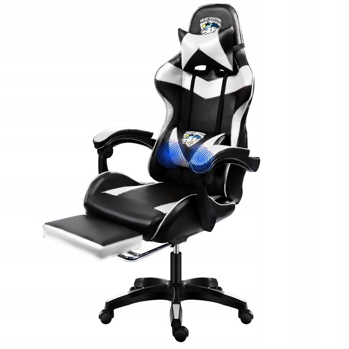 FOTEL gamingowy z MASAŻEM pleców KOMPUTEROWY OBROTOWY dla gracza +podnóżek!