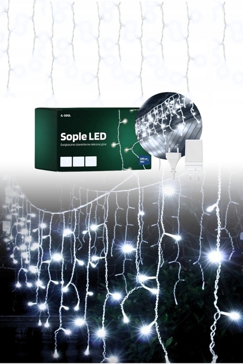 Światełka lampki świąteczne zewnętrzne sople na dom balkon ogrodowe 500 led