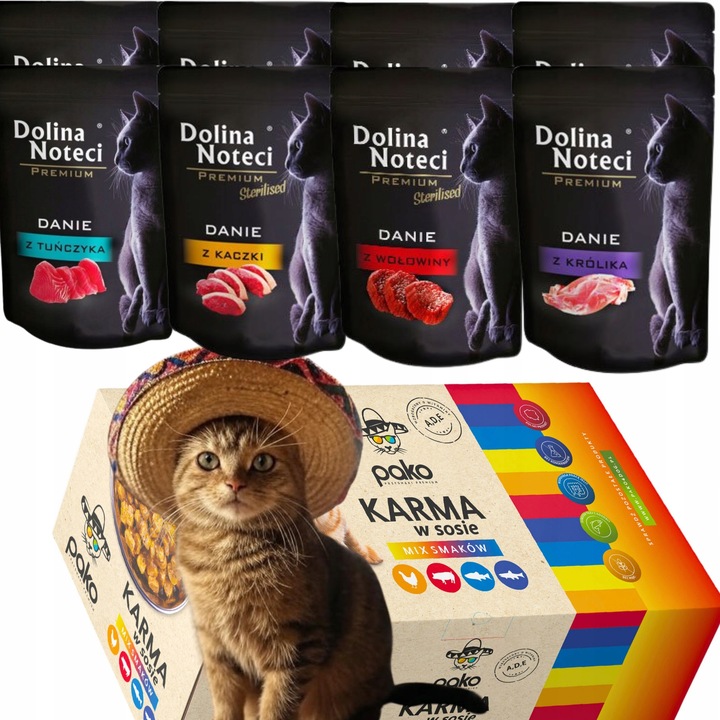 KARMA MOKRA DLA KOTA DOLINA NOTECI + PAKO DANIE KOT MIX 8 SMAKÓW 20 X 85 G