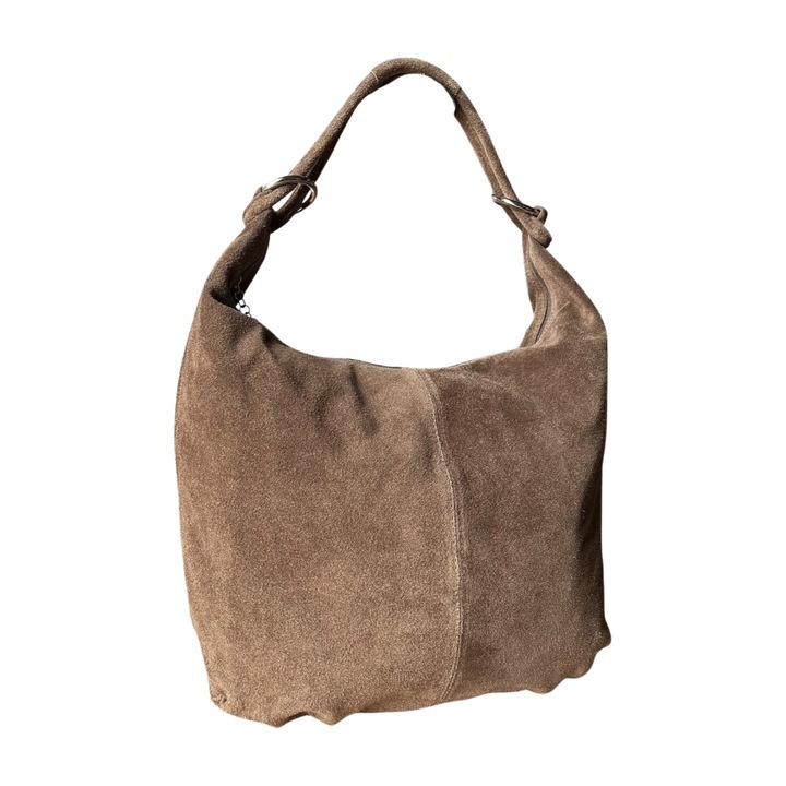 TAUPE ZAMSZOWA TOREBKA WOREK CAPPUCCINO TOREBKA ZAMSZ NATURALNY Vera Pelle