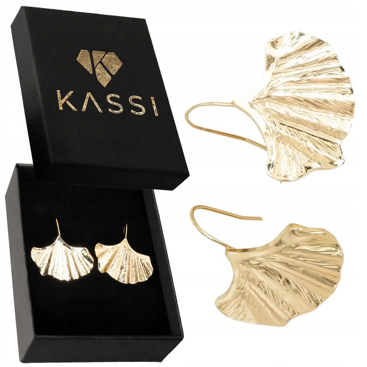 Pozłacane Kolczyki Damskie Liść Ginkgo ze Stali Chirurgicznej